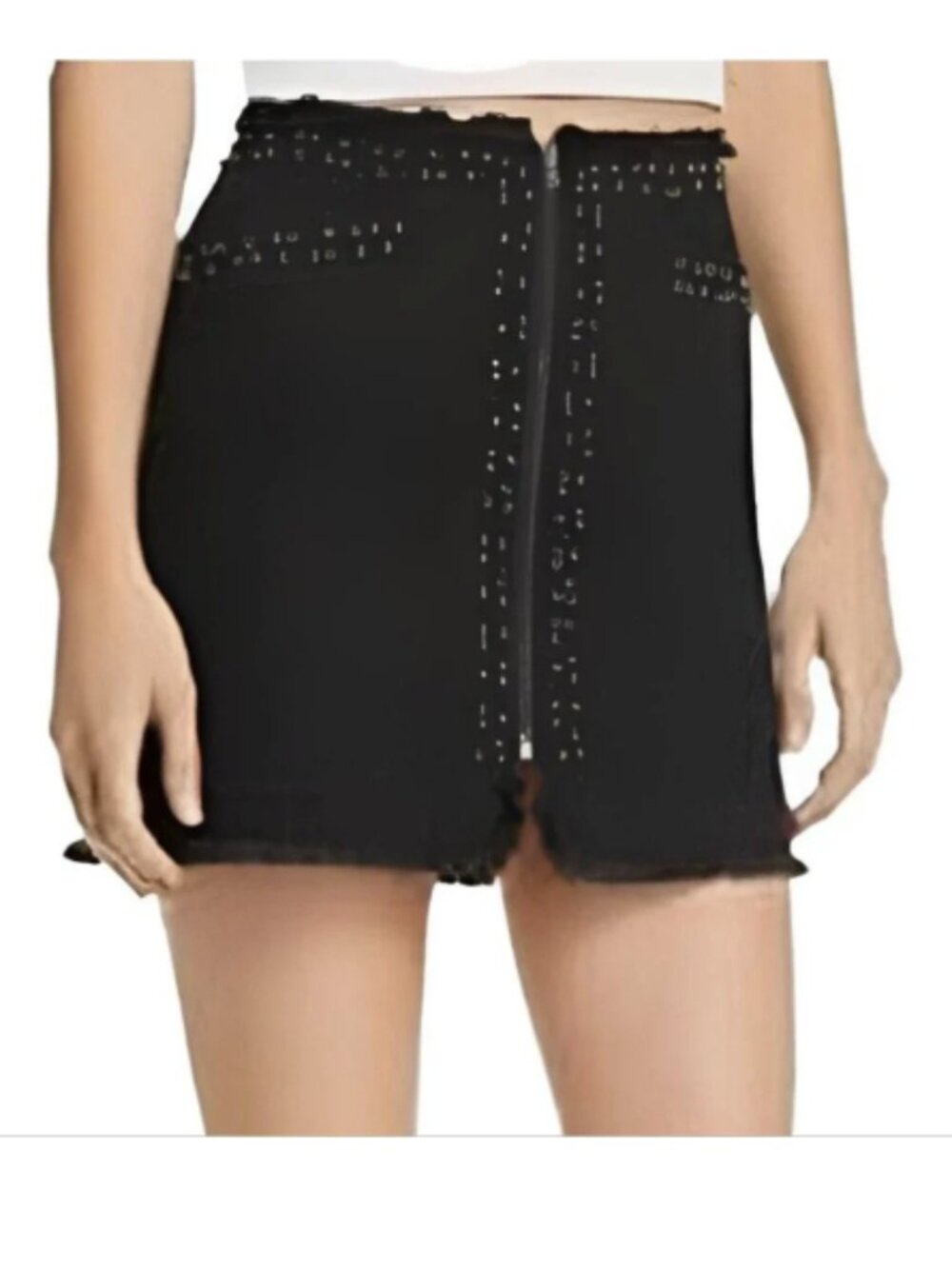 NEW Pistola beaded frayed denim mini skirt black 26 2 NWT